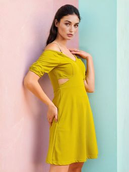 Freehand - Women Green Textured Skater Dress