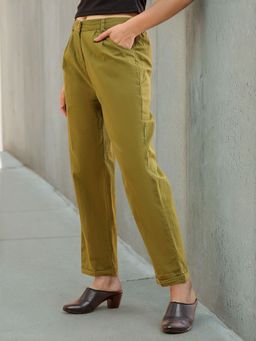 Freehand - Green Solid Regular Fit Trouser