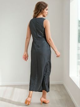 Freehand - Dark Grey Women's A-Line Fit Solid Draped Dress
