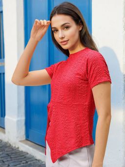 Freehand - Women Regular Fit Textured Round Neck Knotted Top
