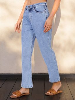 Freehand - Women Blue Straight Fit Solid Mid-Rise Jeans