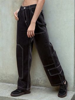 Freehand - Womens Black Relaxed Fit Solid High Rise Jeans