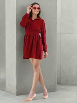 Freehand - Women Maroon Empire Fit Solid Elasticated Dress