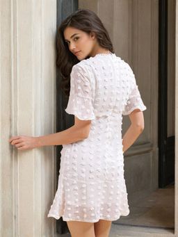 Freehand - Women White Fit & Flared Textured Mini Dress