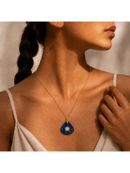 Arvino - 22K Gold Plating Navy Blue Lapis Moonstone Medallion Charm