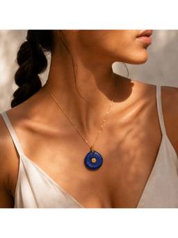 Arvino - 22K Gold Plating Navy Blue Lapis Sun Medallion Charm