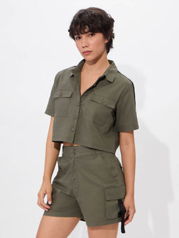 The Souled Store - Women Olive Cargo Shorts