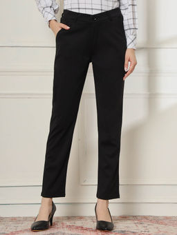 FITHUB - Women Black Smart Slim Fit High-Rise Formal Trouser