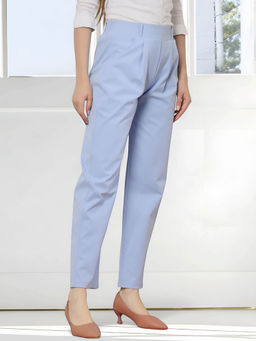 FITHUB - Women'S Blue High-Rise Regular Fit Formal Cigarette Trouser