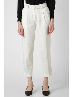Van Heusen - Women White Stripe Formal Regular Fit Trouser