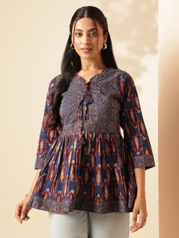 Vbuyz - Women Maroon Floral Printed Flared Cotton Stitched Tunic