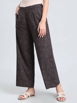 Go Colors - Soft Viscose Black Floral Printed Full Length Palazzo