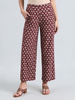 Go Colors - Soft Viscose Maroon Floral Printed Full Length Palazzo
