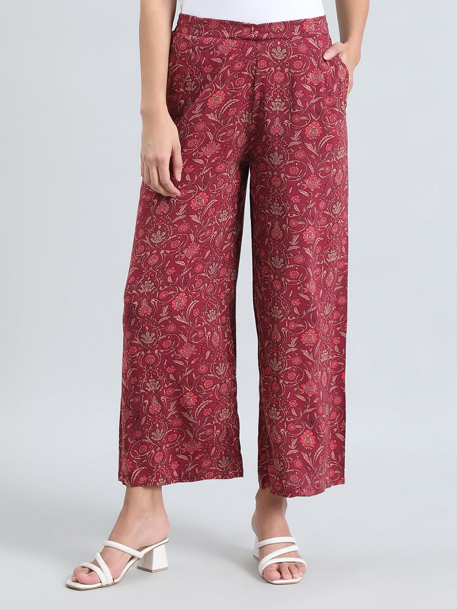 go colors Soft Viscose Pink Full Length Floral Full Length Palazzo-picture-43