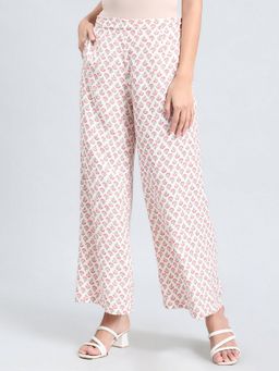Go Colors - Soft Viscose White Floral Printed Full Length Palazzo