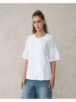 Zolo Label - Women White Cotton Embroidered Top
