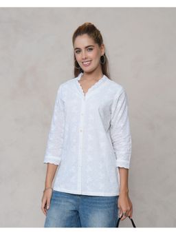 Zolo Label - Women White Cotton Embroidered Shirt
