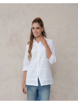 Zolo Label - Women White Cotton Embroidered Shirt