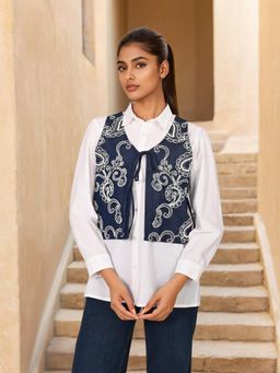 Zolo Label - Blue Embroidered Denim Collar Neck and Full Sleeves Shirt