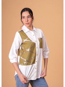 Zolo Label - Ivory Mosaic White Poplin Patchwork Shirt