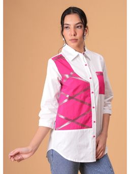 Zolo Label - Blush Mosaic White Poplin Patchwork Shirt
