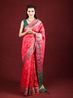 EXCLUSIVA - Magenta Banarasi Blended Silk Woven Saree Zari Work with Unstitched Blouse