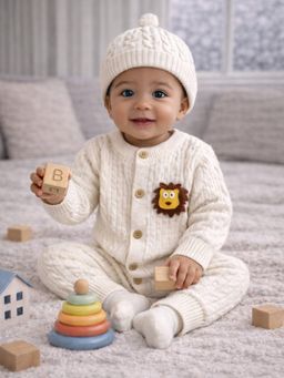 Little Surprise Box - Ivory Lion Face Sleeves Romper with Cap
