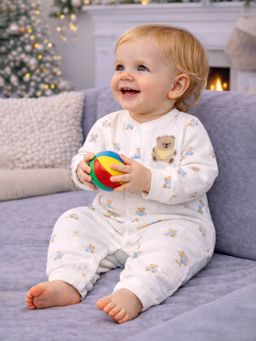 Little Surprise Box - Cream Teddy All-Over Print, Full Sleeves Romper