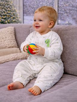 Little Surprise Box - White Smiley Dino Full Sleeves Romper