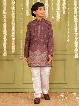 AJ Dezines - Brown Cotton Blend Full Sleeves Kurta With Pyjama