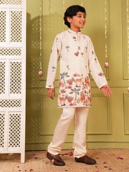 AJ Dezines - Cream Cotton Blend Full Sleeves Kurta With Pyjama