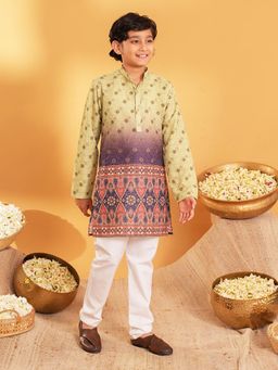 AJ Dezines - Green Cotton Blend Full Sleeves Kurta With Pyjama