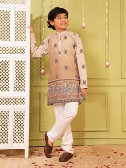 AJ Dezines - Brown Cotton Blend Full Sleeves Kurta With Pyjama
