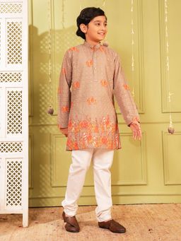 AJ Dezines - Orange Cotton Blend Full Sleeves Kurta With Pyjama