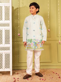 AJ Dezines - Blue Cotton Blend Full Sleeves Kurta With Pyjama