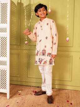 AJ Dezines - Cream Cotton Blend Full Sleeves Kurta With Pyjama