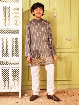 AJ Dezines - Grey Cotton Blend Full Sleeves Kurta With Pyjama