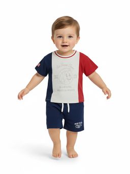 MINI KLUB - White Cotton Half Sleeves T-Shirt With Shorts