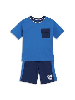 MINI KLUB - Blue Cotton Half Sleeves T-Shirt With Shorts