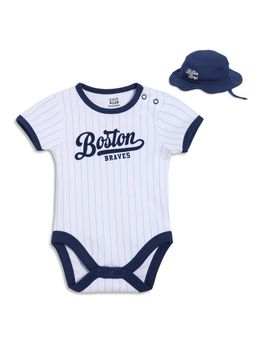 MINI KLUB - White Cotton Half Sleeves Bodysuit With 1 Hat