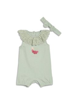 MINI KLUB - Green Cotton Sleeveless Romper With Hairband