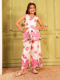 AJ Dezines - Pink Tissue Sleeveless Kurta With Palazzo