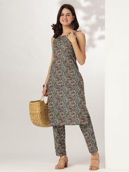 Janasya - Women's Multicolor Pure Cotton Paisley Straight Kurta and Pant (Set of 2)