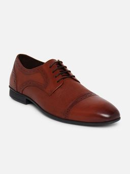 EZOK - Men Brown Genuine Leather Derbies Formal Shoes