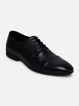 EZOK - Men Black Genuine Leather Derbies Formal Shoes