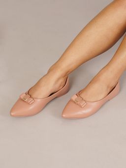 Sherrif Shoes - Women Nude Solid Pointed Toe Ballerina