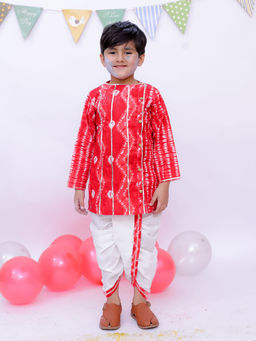 BownBee - Boys Red Tie and Dye Kurta with Dhoti (Set of 2)