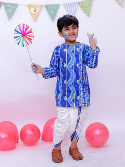 BownBee - Boys Blue Tie and Dye Kurta with Dhoti (Set of 2)