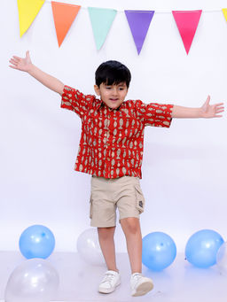 BownBee - Boys Maroon Printed Shirt