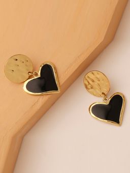 Lilly & Sparkle - Gold-Plated Black Heart Shaped Drop Earrings